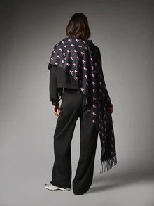 Missguided x Playboy Bunny Logo Printed Fringe Scarf Wrap All Over Print Winter Accessory Holiday Gift Idea Cozy Neck Wrap - Black and pink - View 3