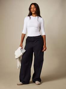 MISSGUIDED Ribbed Crop Top With Three Quarter Sleeves And Crew Neckline Fitted Stretch Knit Everyday Essential Spring Summer Layer - White - View 3