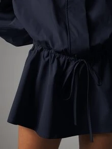 MISSGUIDED Mock Neck Balloon Sleeve Mini Romper With Drawstring Waist And Elasticated Cuffs - Fall Winter Chic Playsuit - Navy Blue - View 5