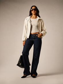 AiiRZ Mock Neck Zip-Up Cropped Jacket With Elasticated Cuffs And Drawstring Hem - Lightweight Oversized Windbreaker For Spring Fall - Cream - View 4
