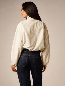 AiiRZ Mock Neck Zip-Up Cropped Jacket With Elasticated Cuffs And Drawstring Hem - Lightweight Oversized Windbreaker For Spring Fall - Cream - View 3