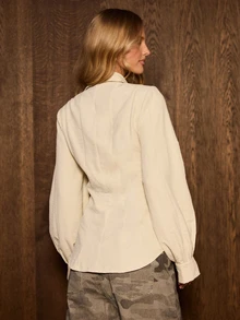 AiiRZ Corset-Style Button-Front Collared Shirt With Puff Long Sleeves Pleated Bib Detail And Fitted Waist Perfect For Spring Summer Occasions - White - View 5