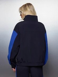 MISSGUIDED 配色拼接防風夾克，立領設計，對比色滾邊，彈性袖口，全開襟拉鍊，復古運動風 - 藍色 - 查看 6