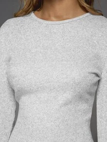 MISSGUIDED Cozy Crew Neck Long Sleeve Knit Sweater Top - Soft Fitted Pullover For Autumn Winter Casual Everyday Layering Basics - Grey - View 3
