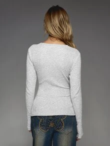 MISSGUIDED Cozy Crew Neck Long Sleeve Knit Sweater Top - Soft Fitted Pullover For Autumn Winter Casual Everyday Layering Basics - Grey - View 2