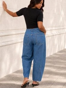 ELLERISSA Plus Size Medium Wash High Waist Slim Barrel Leg Jeans - Medium Wash - View 2