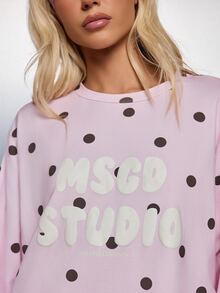 MISSGUIDED Wardrobe Essentials Oversized Polka Dot Sweatshirt Crew Neck Long Sleeve Bubble Logo Print Casual Loungewear Top - Multicolor - View 5