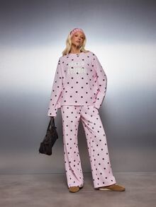 MISSGUIDED Wardrobe Essentials Oversized Polka Dot Sweatshirt Crew Neck Long Sleeve Bubble Logo Print Casual Loungewear Top - Multicolor - View 3