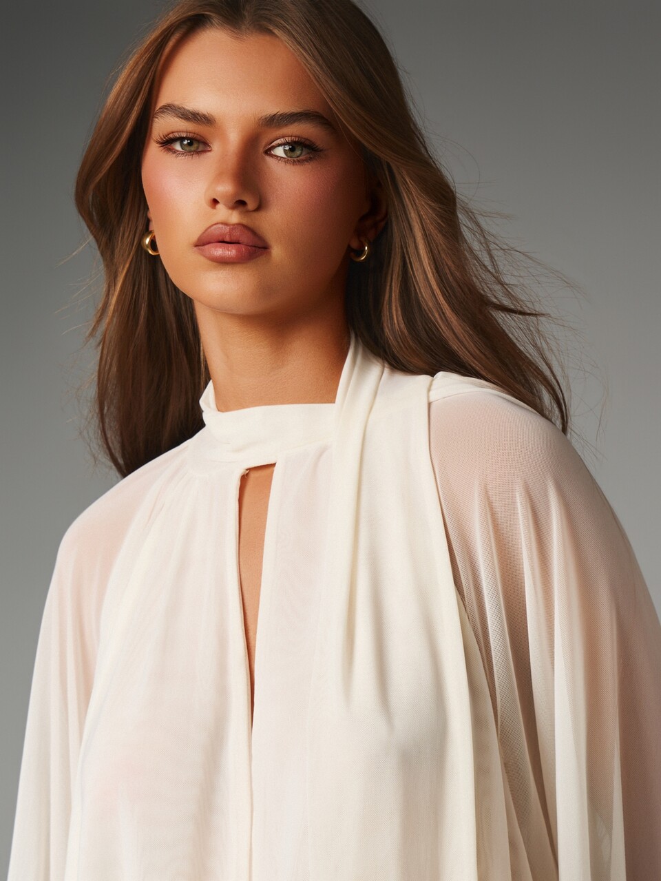 MISSGUIDED Blusa com Costas Abertas Drapeadas, Gola Alta com Recorte em Formato de Fechadura e Mangas Longas Soltas Estilo Morcego, Detalhe Elegante de Lenço com Amarração
