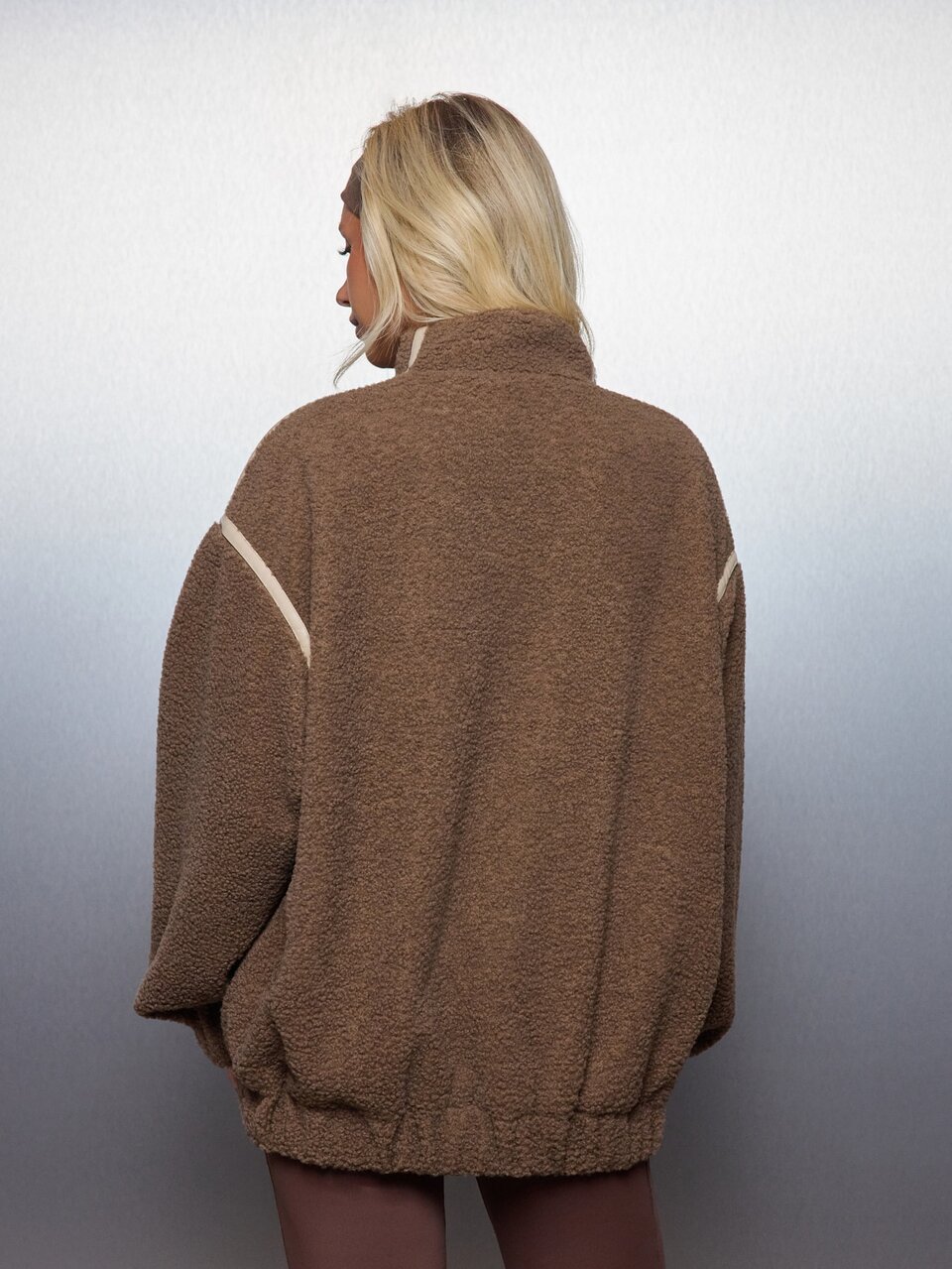 MISSGUIDED Oversized Sherpa Fleece Zip-Up Jacket With Contrast Piping And Stand Collar For Winter And Fall