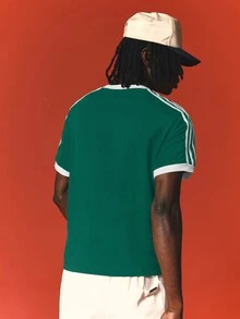 SUMWON Classic Three Stripe Crew Neck Short Sleeve Jersey Tee With Contrast Shoulder Stripes And Ribbed Cuffs - Green - View 4