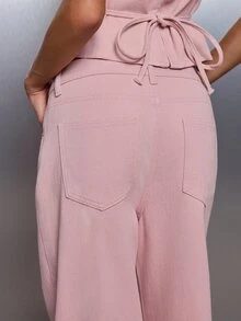 MISSGUIDED Wide Leg Low Rise Full Length Pink Denim Jeans With Side Pockets Spring Summer Casual Street Style Bottoms - Pink - View 5