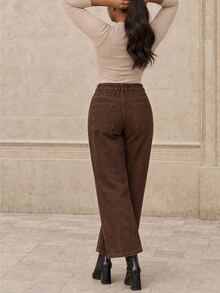 ELLERISSA Plus Size Brown High Waist Mom Jeans - Brown - View 2