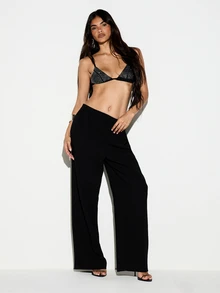KIZN Rhinestone Embellished Triangle Bralette With Adjustable Spaghetti Straps Hook Back Closure Sparkly Festival Party Crop Top - Black - View 4