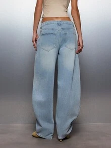 MISSGUIDED Oversized Baggy Low Rise Wide Leg Jeans Light Wash Denim Full Length Barrel Fit Casual Everyday Fall Winter Style - Light Wash - View 5