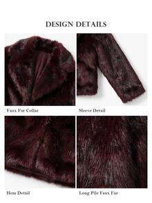 ELLERISSA Plus Size Burgundy Notched Collar Long Sleeve Cropped Faux Fur Coat - Burgundy - View 7