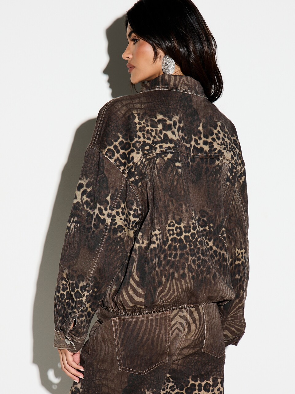 KIZN Oversized Trucker Jacket With Mixed Animal Print