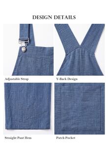 ELLERISSA Plus Size Blue Denim Look Adjustable Strap Wide Leg Pocket Dungaree Jumpsuit - Blue - View 7