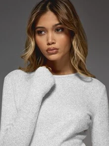 MISSGUIDED Cozy Crew Neck Long Sleeve Knit Sweater Top - Soft Fitted Pullover For Autumn Winter Casual Everyday Layering Basics - Grey - View 6