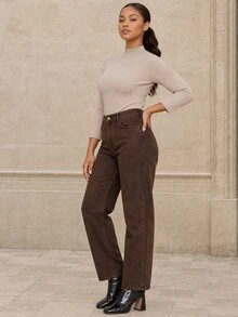 ELLERISSA Plus Size Brown High Waist Mom Jeans - Brown - View 4
