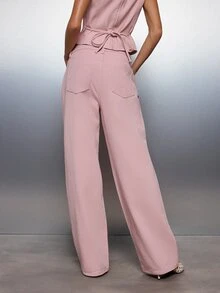 MISSGUIDED Wide Leg Low Rise Full Length Pink Denim Jeans With Side Pockets Spring Summer Casual Street Style Bottoms - Pink - View 4