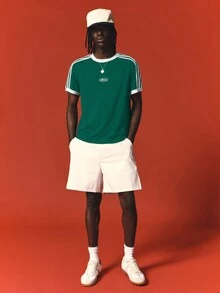 SUMWON Classic Three Stripe Crew Neck Short Sleeve Jersey Tee With Contrast Shoulder Stripes And Ribbed Cuffs - Green - View 2