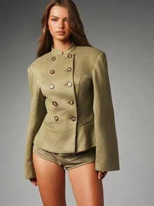 MISSGUIDED Celana Pendek Mini Bahan Suede Imitasi Pinggang Tinggi Pas Badan dengan Lubang Sabuk dan Saku Samping Gaya Pesta Musim Panas untuk Festival - Hijau - View 4
