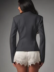 MISSGUIDED Mandarin Collar Structured Blazer Jacket With Frog Button Closure And Fitted Silhouette For Office And Evening Occasions - Dark Grey - View 5