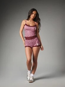 Missguided x Playboy Bunny Logo High Rise Mini Hot Pants With Burgundy Lace Trim Pink Leopard Print Stretch Shorts Summer Festival - Multicolor - View 5