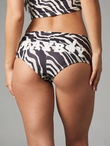 Missguided x Playboy Zebra Print Cap Sleeve Crop Top And High-Cut Brief Co-Ord Set With Triple Logo Chest Print - Black and White - View 5