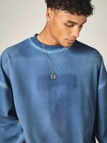 SUMWON Waffle Knit Oversized High Neck 3/4 Sleeve Casual Top Boxy Fit Textured Pullover Everyday Layering Essential - Blue - View 4