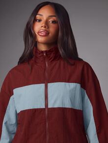 MISSGUIDED Color Block Full Zip Track Jacket With Mock Neck And Elasticated Cuffs Perfect For Fall Layering And Casual Outings - Burgundy - View 2