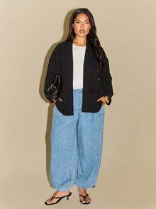 FASHION SZN Plus Size Edge To Edge Kimono Trending Item Kimono Sleeve Chic Classy Simple Black Curve Top Transitional Dressing Autumn Winter New Season Wardrobe Staple Everyday Layering Piece Wear To Work Fall Clothes For Women - Black - View 4