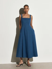KSTM Square Neck Sleeveless Fit And Flare Midaxi Dress With Structured Bodice And Full Flared Skirt Perfect For Summer Events - Blue - View 2