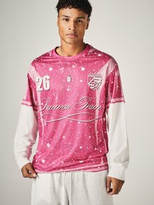 SUMWON Team Glitter Mesh Soccer Jersey Short Sleeve Crew Neck Number 26 Embroidered Logo Festival Top - Hot Pink - View 1