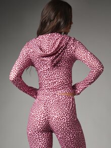 Missguided x Playboy Leopard Print Velvet Zip-Up Crop Hoodie With Long Sleeves And Bunny Applique Detail - Multicolor - View 3