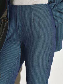 KSTM Pinstripe Cropped Dress Pants High Rise Straight Leg Tailored Capri Trousers Office Smart Formal Spring Summer - Blue - View 4