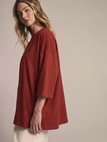 KSTM Oversized Boxy Crew Neck T-Shirt With Elbow Length Sleeves Solid Cotton Casual Relaxed Fit Drop Shoulder Top - Burgundy - View 7
