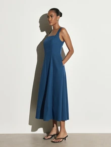 KSTM Square Neck Sleeveless Fit And Flare Midaxi Dress With Structured Bodice And Full Flared Skirt Perfect For Summer Events - Blue - View 3