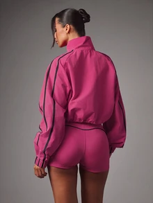 Missguided x Playboy Logo Cropped Track Jacket With Zip Front Black Piping Elastic Hem And Cuffs Spring Summer Festival Streetwear - Hot Pink - View 5
