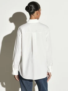 KSTM Oversized White Button-Front Collared Shirt With Decorative Cord Embroidery And Silver Stud Details Long Sleeve Relaxed Fit Spring Blouse - White - View 2