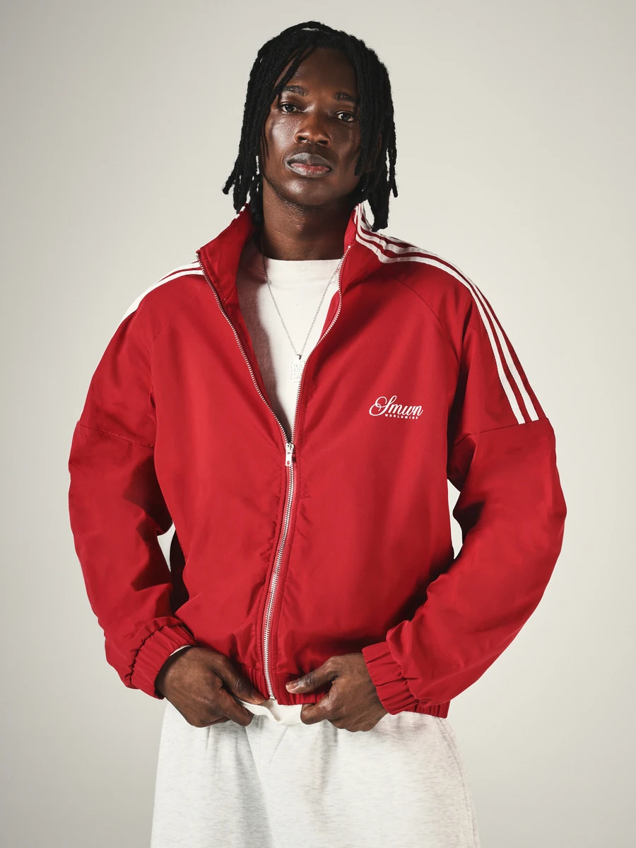 SUMWON Worldwide Oversized Zip-Up Windbreaker Jacket With Contrast Stripe Detail And Elasticated Hem For Everyday Casual Wear - Red - View 1