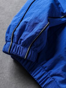 SUMWON Oversized Windbreaker Jacket With Full Zip Closure Mandarin Collar Contrast Piping Detail And Elasticated Hem For Autumn Winter - Royal Blue - View 5