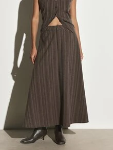 KSTM Pinstripe Skirt With High Rise Waist And Pleated A-Line Silhouette With Side Pockets Fall Winter Style - Multicolor - View 3