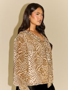 FASHION SZN Plus Size Snake Print Ruffle Chiffon Blouse Elegant Chic Classy Relaxed Fit Curve Top Trending New Season Transitional Dressing Eveningwear Date Night Fall Clothes For Women Plus Size Blouse - Multicolor - View 5