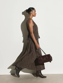 KSTM Pinstripe Skirt With High Rise Waist And Pleated A-Line Silhouette With Side Pockets Fall Winter Style - Multicolor - View 2