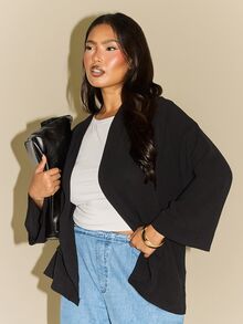 FASHION SZN Plus Size Edge To Edge Kimono Trending Item Kimono Sleeve Chic Classy Simple Black Curve Top Transitional Dressing Autumn Winter New Season Wardrobe Staple Everyday Layering Piece Wear To Work Fall Clothes For Women - Black - View 3