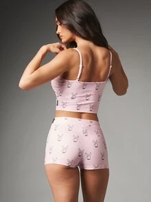 Missguided x Playboy Bunny Logo AOP Scoop Neck Sleeveless Crop Cami Top And High Rise Mini Shorts Co-Ord Set Summer Festival Two-Piece - Multicolor - View 3