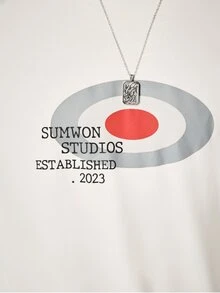 SUMWON Established 2023 Raglan Long Sleeve Tee With Contrast Black Sleeves Crew Neck Chest Graphic Print - Black and White - View 5