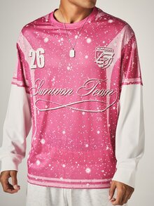 SUMWON Team Glitter Mesh Soccer Jersey Short Sleeve Crew Neck Number 26 Embroidered Logo Festival Top - Hot Pink - View 4